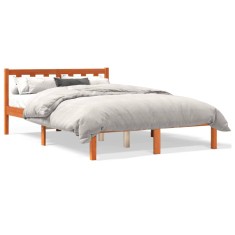 vidaXL Cadru pat fără saltea, maro ceruit, 135x190 cm, lemn masiv pin 844804