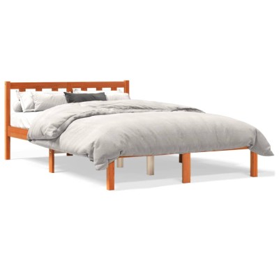 vidaXL Cadru pat fără saltea, maro ceruit, 135x190 cm, lemn masiv pin 844804 foto