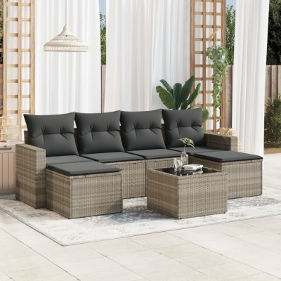 vidaXL Set canapele de grădină cu perne, 7piese gri deschis poliratan 3219322 foto