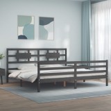Cumpara ieftin Cadru pat cu tăblie 200x200 cm, gri, lemn masiv