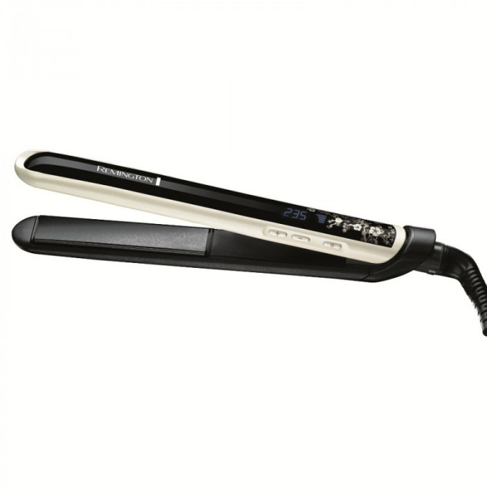 Placă de &icirc;ndreptat părul Remington S9500, 235 C, &Icirc;ncălzire rapidă, Temp., Ecran LCD, Negru/alb