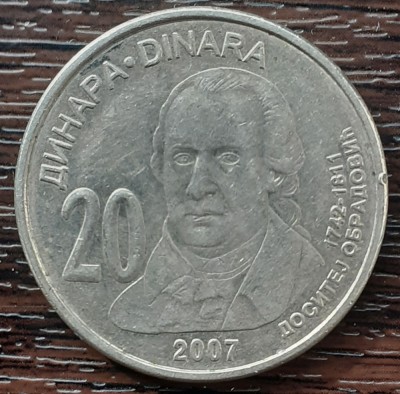 (M2250) MONEDA SERBIA - 20 DINARI 2007, COMEMORATIVA - DOSITEJ OBRADOVIC foto