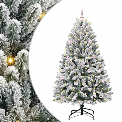 vidaXL Brad de Crăciun artificial Verde și alb 150 cm PVC și Metal 3395741 foto