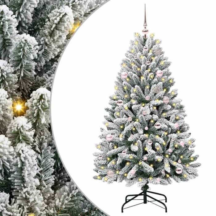 vidaXL Brad de Crăciun artificial Verde și alb 150 cm PVC și Metal 3395741
