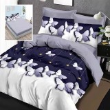 Lenjerie de pat finet 6 piese, cearceaf pat cu elastic, cearceaf pilota 200x230, 2 fete perna 50x70, 2 fete perna 70x70, Extra, Flori Crem Relax KipRo