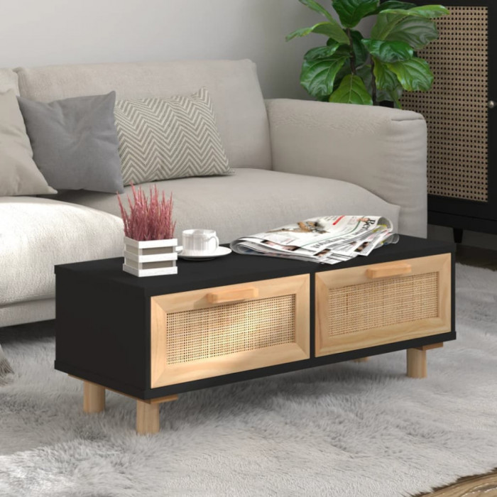 vidaXL Măsuță de cafea negru 80x40x30cm lemn prelucrat&amp;lemn masiv pin 345622