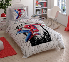 Lenjerie de pat pentru copii TAC, Bumbac 100%, 3 piese, Spiderman Cloudy foto