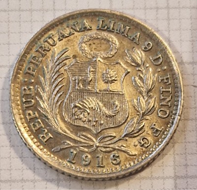 238, Peru, 1/2 Dinero 1916, KM#206, Argint, excelenta foto