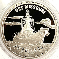 INSULELE SOLOMON 25 DOLLARS 2005 PROOF,(FIGHTING SHIPS-USS MISSOURI).AG.999 foto