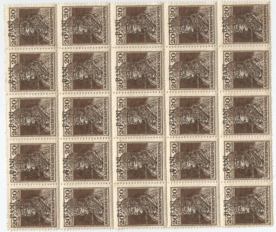 Romania, Em. Cluj, LP 8c/1919, Carol si Zita, bloc de 25 timbre, sup. depl., MNH foto