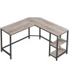VASAGLE Birou de colt in forma de L, cu 2 rafturi de depozitare, 138x138x75cm, industrial, gri si negru