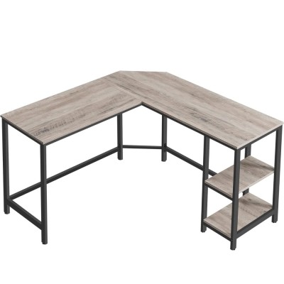 VASAGLE Birou de colt in forma de L, cu 2 rafturi de depozitare, 138x138x75cm, industrial, gri si negru foto