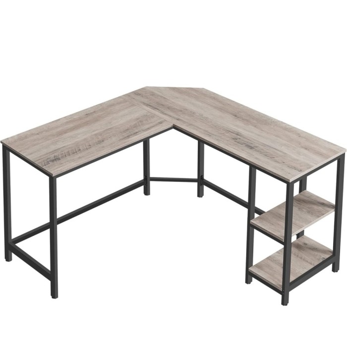 VASAGLE Birou de colt in forma de L, cu 2 rafturi de depozitare, 138x138x75cm, industrial, gri si negru