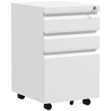 Vinsetto Dulap de Arhivare Mobil cu 3 Sertare, Comodă cu Roți din Oțel, Inchidere cu Cheie, Format A4, 37x43,5x60 cm, Alb | Aosom Romania
