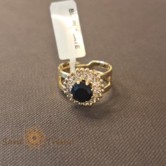Inel reglabil floare cu cristal negru placat 18k - origine Brazilia