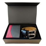 Cumpara ieftin Set cadou pentru barbati, Portofel + Curea, piele naturala, model elegant, Negru
