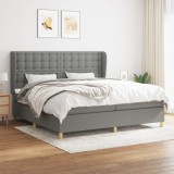 VidaXL Pat box spring cu saltea, gri &icirc;nchis, 200x200 cm, textil