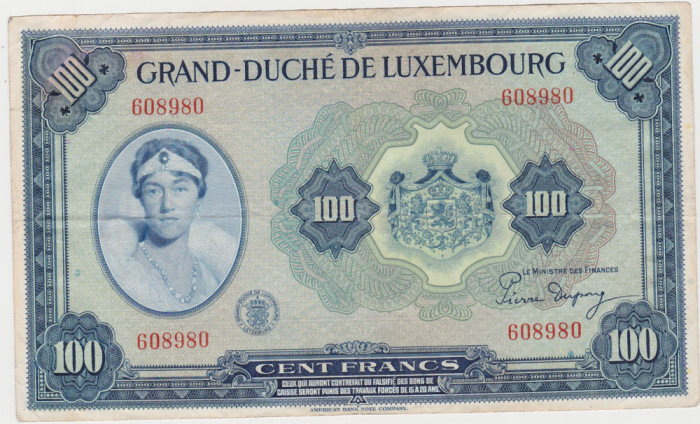 LUXEMBURG Luxembourg 100 Francs Franci 1944 VF