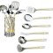 Set ustensile gatit, 7 piese, suport inclus, otel inoxidabil, Rosberg, auriu