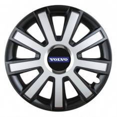 Set 4 capace roti Silver/black cu inel cromat pentru gama auto Volvo, R14