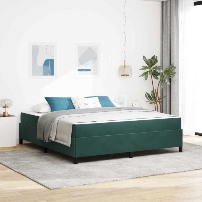 vidaXL Cadru de pat cu saltea Verde &icirc;nchis și alb 180 x 200 cm Catifea 3399081