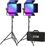 Cumpara ieftin Kit profesional iluminare studio cu 2 panouri video RGB GVM 800D, 3200K-5600K, CRI 97+, control prin aplicatie, stative, difuzoare si geanta transport