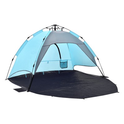 Cort de Plaja sau Camping tip Pop-Up pentru 2 Persoane, Dimensiuni 215x135x140 cm, Albastru/Gri foto