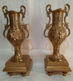 Cumpara ieftin Amfore, Vaze antice Art Nouveau, pereche din bronz aurit, 35x13,2x12,3cm, Europa