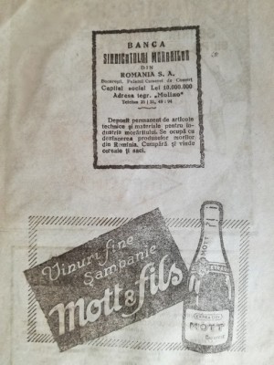 reclama vinuri fine, sampanie &amp;rdquo;Mott &amp;amp; fils&amp;rdquo;, 1922, 16 x 23 cm foto