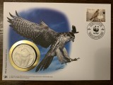 pasari - vultur - FDC cu medalie, fauna wwf