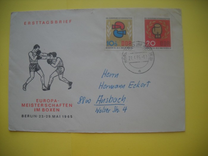 HOPCT PLIC S FDC NR 836 CAMPIONATUL EUROPEAN BOX BERLIN 1965 -GERMANIA -CIRCULAT