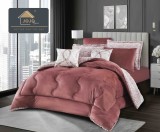 Cumpara ieftin Lenjerie pat cu pilota inclusa din catifea si blanita artificiala de iepure cu doua fete,cearceaf cu elastic,roz prafuit+alb - A1206