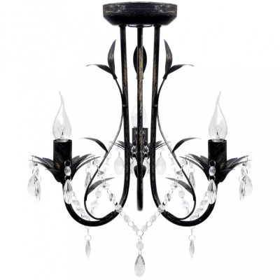 Candelabru metal negru stil Art Nouveau, margele cristal, 3xbecuri E14 GartenMobel Dekor foto