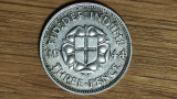 Anglia Marea Britanie -raritate uz colonial- 3 pence 1944 argint -pt cunoscatori