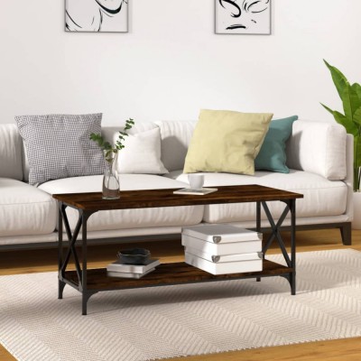 vidaXL Măsuță cafea stejar fumuriu 100x45x45 cm lemn prelucrat și fier 823314 foto