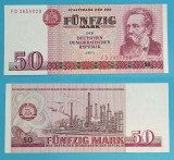 Bancnota RDG 50 Mark 1971 Engels UNC, Seria FD 3854020, P#30, Germania de Est, Friedrich Engels