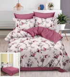 Lenjerie Pat Erika Sf034, Bumbac, 4 Piese, Fara Elastic, Alb, Imprimeu, Roz