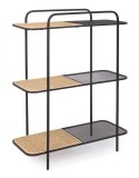 Raft fier forjat pentru 3 polite negru si rattan natur Elyot 82 cm x 35 cm x 100 h