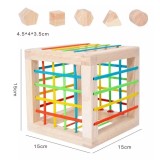 Cub Educativ 2 in 1, sortator forme si benzi elastice,15 x 15 x 15 cm.