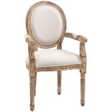 HOMCOM Scaun de dining design retro cu brațe și tapițerie groasă, scaun living &icirc;n stil in pentru living, lemn de cauciuc crem + helle Holzfarbe 56 x 5