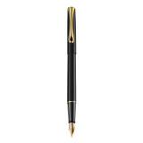 Stilou traveller black gold, penita f, corp slim, accesorii aurii, Herlitz