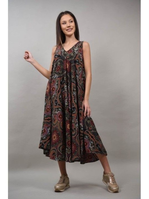 ROCHIE LUNGA CU BRETELE COLORATA MANDALE ALESSIA Negru S-M