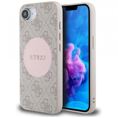 Husa MagSafe pentru Apple iPhone 16e, Guess, 4G Circle Classic Logo, Roz foto