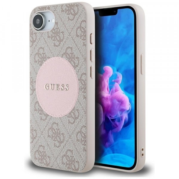 Husa MagSafe pentru Apple iPhone 16e, Guess, 4G Circle Classic Logo, Roz