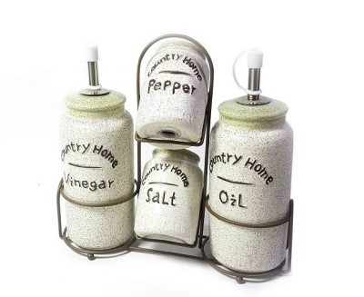 Set Oliviera 4 piese ceramica cu suport metalic, Country Home foto