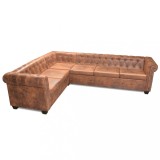Cumpara ieftin Canapea coltar Chesterfield, 6 locuri, piele artificiala, maro