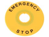 Inel plat de avertizare IDEC 60mm standard intrerupator 16mm, marcare EMERGENCY STOP