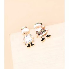 Cercei Asimetrici de Mos Craciun cu Strasuri- 73874