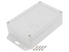 Carcasa universala KRADEX Policarbonat IP67 Gri deschis 150x100x45mm ZP150.100.45SUJ cu lame de fixare