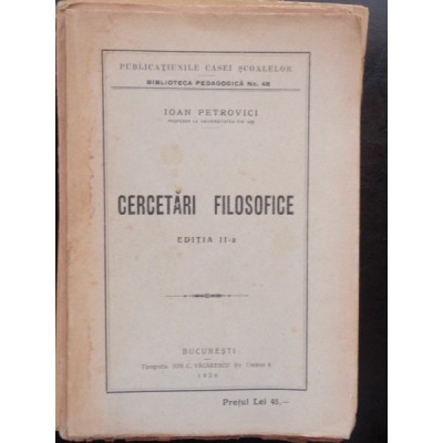 CERCETARI FILOSOFICE - IOAN PETROVICI foto